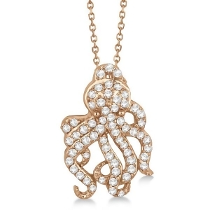 Pave Diamond Octopus Pendant Necklace 14K Rose Gold 0.61ct - All