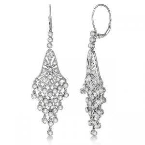 Bezel-set Dangling Chandelier Diamond Earrings 14K White Gold 2.27ct - All