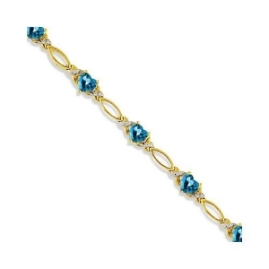 Heart Shape Blue Topaz and Diamond Link Bracelet 14k Yellow Gold 3.00ctw - All