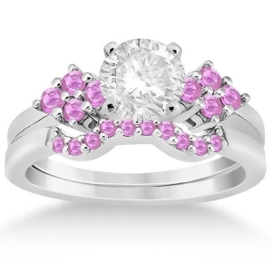 Pink Sapphire Engagement Ring and Wedding Band 14k White Gold 0.50ct - All