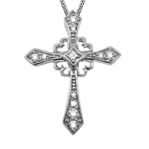 Antique Style Diamond Cross Pendant Necklace 14k White Gold 0.25ct - All