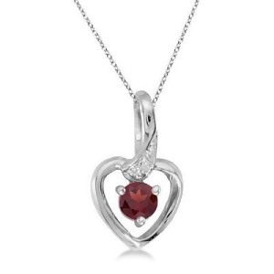 Garnet and Diamond Heart Pendant Necklace 14k White Gold - All