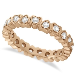 Pave Set Heart Shaped Diamond Eternity Ring 14k Rose Gold 0.60ct - All