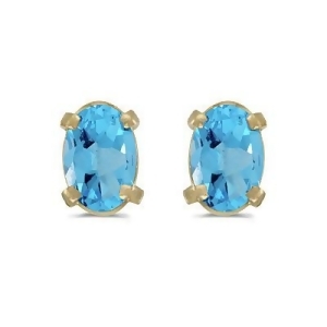 Oval Blue Topaz Stud Earrings in 14k Yellow Gold 1.14tcw - All