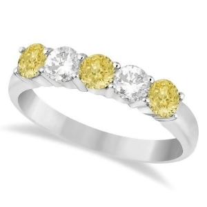 Five Stone White and Fancy Yellow Diamond Ring 14k White Gold 1.00ctw - All