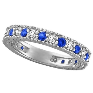 Diamond and Blue Sapphire Anniversary Ring Band in 14k White Gold 1.08 ctw - All