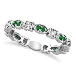 Emerald and Diamond Eternity Ring Anniversary Band Palladium - All