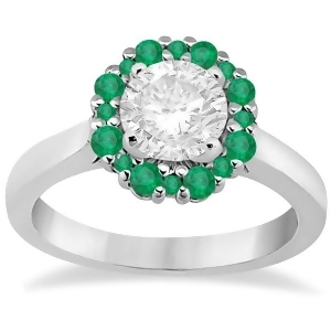 Prong Set Floral Halo Emerald Engagement Ring Palladium 0.68ct - All