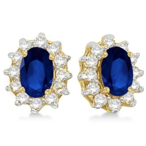 Oval Blue Sapphire and Diamond Accents Earrings 14k Yellow Gold 2.05ct - All