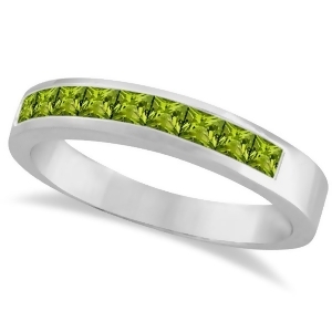 Princess-cut Channel-Set Stackable Peridot Ring 14k White Gold 1.00ct - All