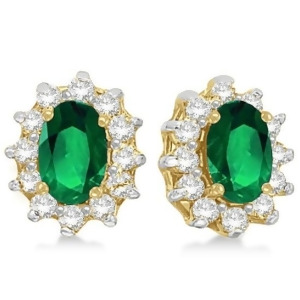Oval Emerald and Diamond Accented Earrings 14k Yellow Gold 2.05ct - All