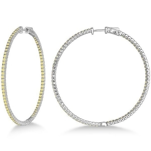 X-large Yellow Canary Diamond Hoop Earrings 14k White Gold 3.00ct - All