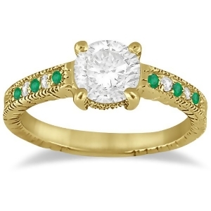Vintage Emerald and Diamond Engagement Ring 14k Yellow Gold 0.29ct - All
