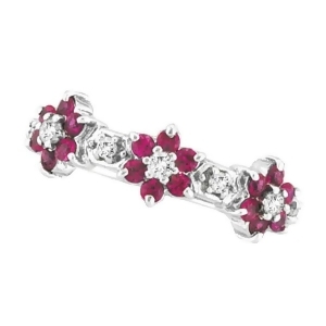 Pink Sapphire and Diamond Flower Stackable Ring 14k White Gold 0.90ct - All