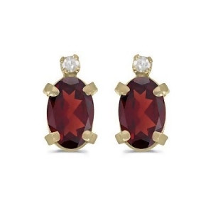 Oval Garnet and Diamond Studs Earrings 14k Yellow Gold 1.12ct - All