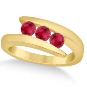 Ruby Three Stone Tension Set Journey Ring 14K Yellow Gold 0.90ctw - All