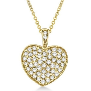 Diamond Puffed Heart Pendant Necklace in 14k Yellow Gold 1.30ct - All