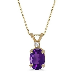Oval Amethyst and Diamond Solitaire Pendant 14K Yellow Gold 0.82ct - All
