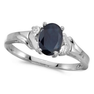 Oval Blue Sapphire and Diamond Ring in 14K White Gold 0.95ct - All