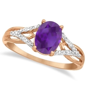 Oval Amethyst and Diamond Cocktail Ring 14K Rose Gold 1.20 ctw - All