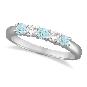 Five Stone Diamond and Aquamarine Ring 14k White Gold 0.67ctw - All