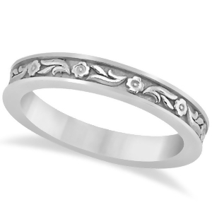 Hand-carved Eternity Flower Design Wedding Band in Platinum - All