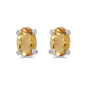 Oval Citrine Stud Earrings in 14k White Gold 0.90tcw - All