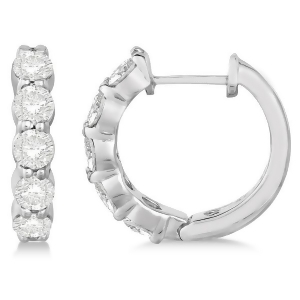 Hinged Hoop Diamond Huggie Style Earrings in 14k White Gold 1.51ct - All