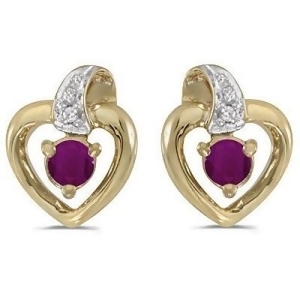 Ruby and Diamond Heart Earrings 14k Yellow Gold 0.30ctw - All