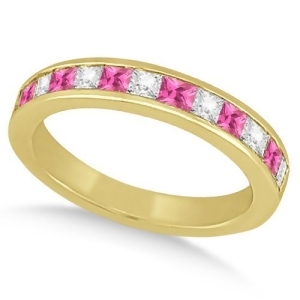 Channel Pink Sapphire and Diamond Wedding Ring 14k Yellow Gold 0.70ct - All