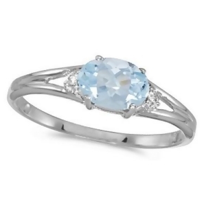 Oval Aquamarine and Diamond Right-Hand Ring 14K White Gold 0.40ct - All