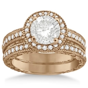 Filigree Halo Engagement Ring and Wedding Band 14kt Rose Gold 0.50ct. - All