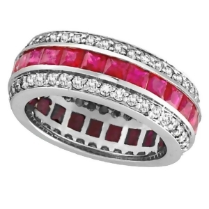 Princess Ruby and Diamond Eternity Ring 14k White Gold 5.70ctw - All