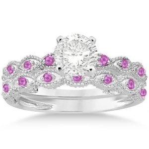 Antique Pink Saphpire Engagement Ring Set 14k White Gold 0.36ct - All