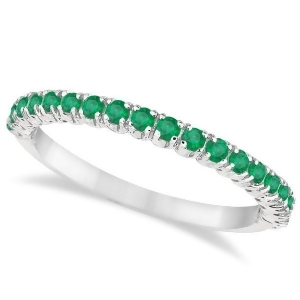 Half-eternity Pave-set Thin Emerald Stacking Ring 14k White Gold 0.65ct - All