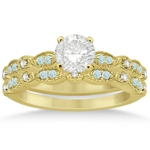 Marquise and Dot Aquamarine Diamond Bridal Set 14k Yellow Gold 0.49ct - All