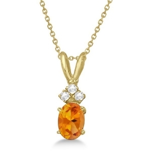 Oval Citrine Pendant with Diamonds 14K Yellow Gold 0.86ctw - All