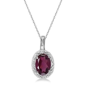 Oval Garnet and Diamond Pendant Necklace 14k White Gold 0.55ctw - All