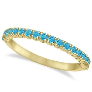 Half-eternity Pave Thin Blue Topaz Stack Ring 14k Yellow Gold 0.65ct - All