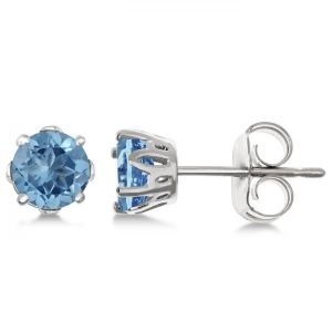 Blue Topaz Stud Earrings Sterling Silver Prong Set 1.12ct - All