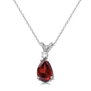 Pear Garnet and Diamond Solitaire Pendant Necklace 14k White Gold - All