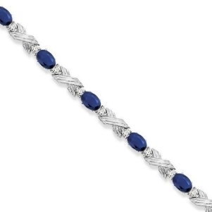Blue Sapphire and Diamond Xoxo Link Bracelet in 14k White Gold 6.65ct - All