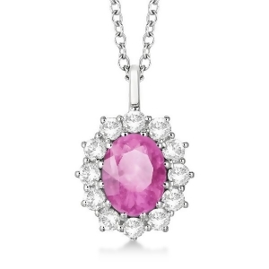 Oval Pink Sapphire and Diamond Pendant Necklace 14k white Gold 3.60ctw - All