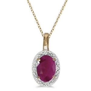 Halo Oval Ruby and Diamond Pendant Necklace 14k Yellow Gold 0.60ctw - All