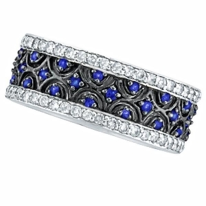 Blue Sapphire and Diamond Eternity Band 14k White Gold 1.23ct - All