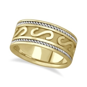Mens Celtic Irish Handmade Wedding Ring 14k Two-Tone Gold 10mm - All