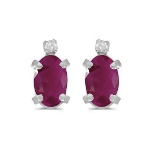 Oval Ruby and Diamond Studs Earrings 14k White Gold 1.20ct - All