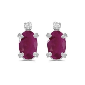Oval Ruby and Diamond Studs Earrings 14k White Gold 1.20ct - All