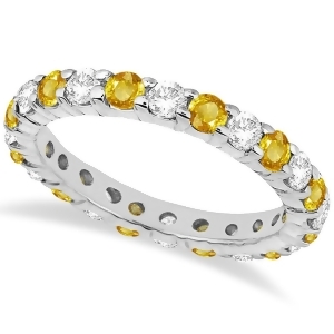Eternity Diamond and Yellow Sapphire Ring Band 14k White Gold 2.35ct - All