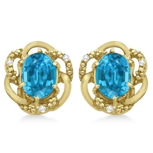 Oval Shaped Blue Topaz and Diamond Earrings in 14K Yellow Gold 3.05ct - All